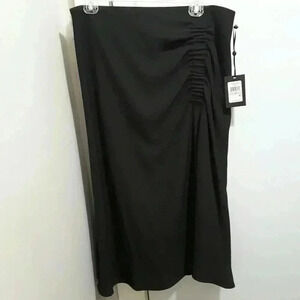 DKNY High Waisted Women Solid Side Ruched Back-zip Gaberdine A-Line Skirt